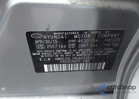 2016 Hyundai Sonata Hybrid Limited из США, поврежденный, VIN KMHE34L16GA012663